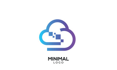 Minimal Cloud logo design, digital technology cloud design concept.