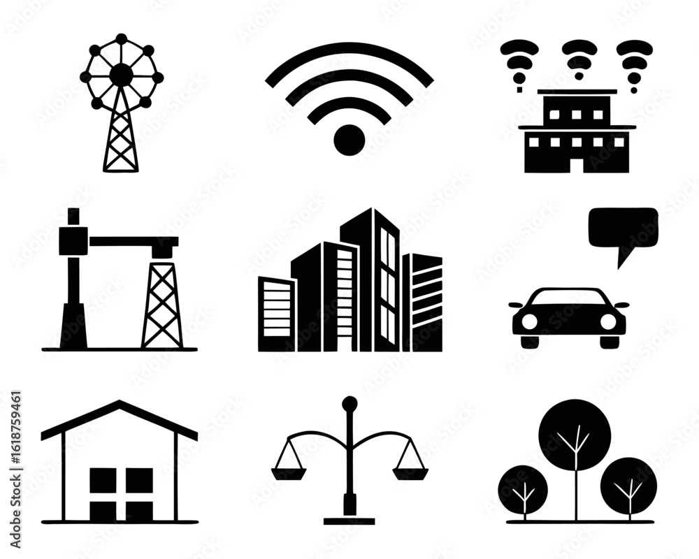 Aufkleber comprehensive collection of modern line graphics depicting various elements of intelligent urban env