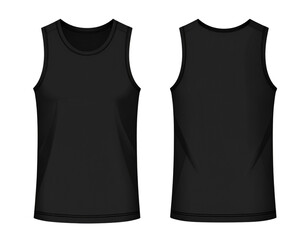 Front and back view of a black sleeveless shirt on transparent background, concept fo