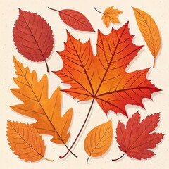 Fototapeta premium Autumn Leaves Pack - Flat Illustration