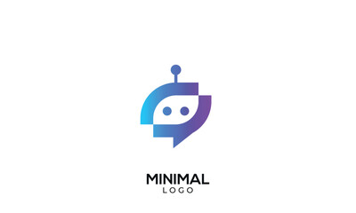 Minimal ChatBot logo, speech bubble with a Bot inside, Ai bot concept.
