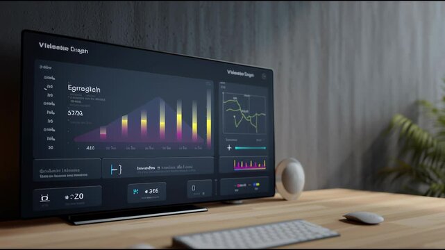 Data Analysis Dashboard: A cutting-edge data analysis dashboard displays dynamic charts and metrics, signifying modern insights and data-driven decision-making. Highlighting tech integration.