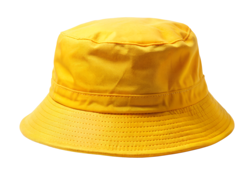 A yellow bucket hat isolated on transparent background is a stylish and trendy accessory for summer fashion and sun protection