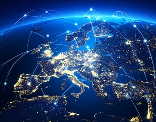 European continent at night, network of connections