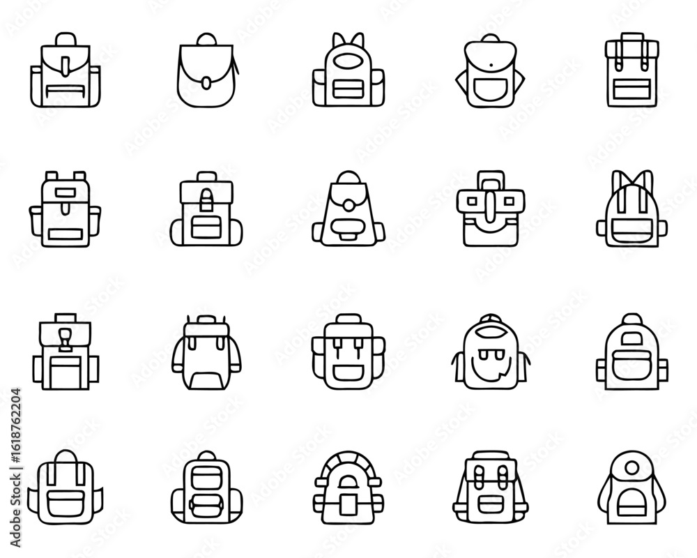 Poster clean linear backpack symbol design suitable for branding and digital applications presented as a si