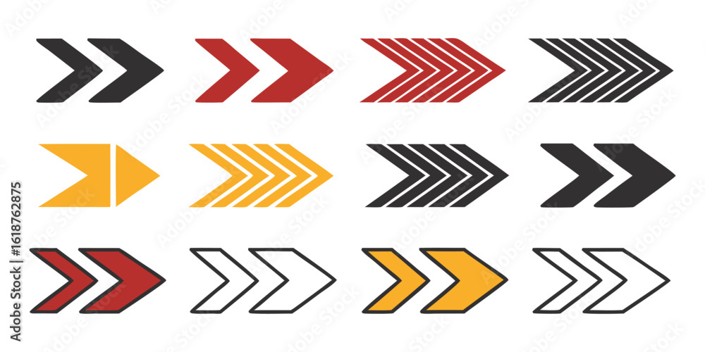 Aufkleber set of modern chevron arrow vector icons. colorful graphic elements in various styles for direction,