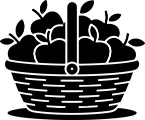black silhouette vector of a basket filled with apples