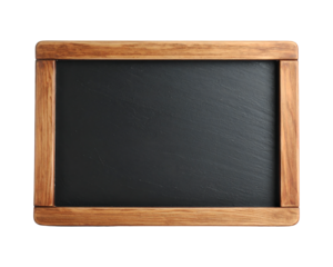 Empty wooden framed blackboard isolated on transparent background