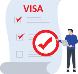 digital nomad concept online visa approved. visa approval on device or national electronic foreign travel. flat graphic design illustration on background.

