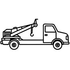 Black Outline Tow Truck Side View Simple Illustration
