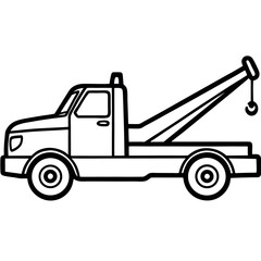 Black Outline Tow Truck Vector Illustration White Background