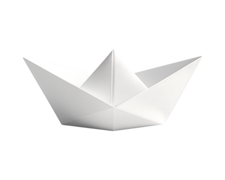 White paper origami boat isolated on transparent background