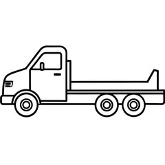 Black and White Flatbed Truck Outline Illustration
