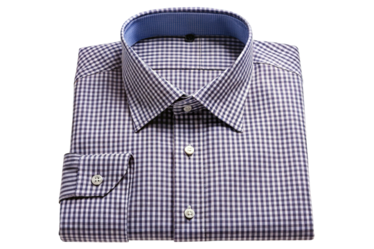 A neatly folded men s long sleeved dress shirt with a classic blue and white checkered pattern isolated on transparent background