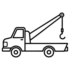 Black and White Tow Truck Icon Simple Line Art monochrome