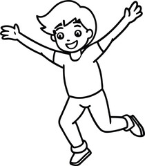 Naklejka premium boy jumping softly arms out simple outline art