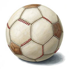 Classic Vintage Soccer Ball with Unique Baseball Stitching Detail Isolated on White