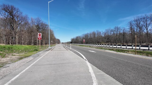 Truck Rest Stop Near USA Border With Wrong Way Signs Visible