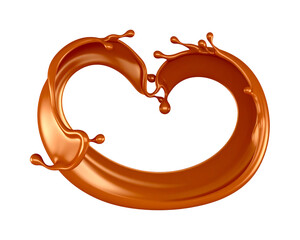 Liquid copper heart shape splash isolated on transparent background