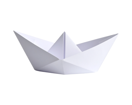White paper origami boat isolated on transparent background
