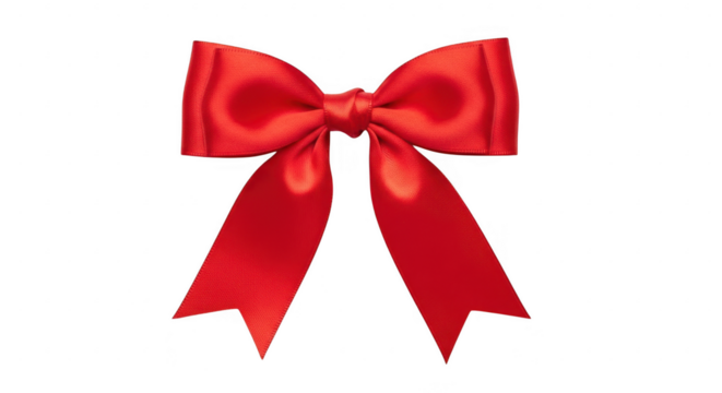 Elegant red ribbon bow decoration isolated on transparent background