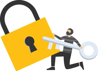 Cute flat illustration cartoon of thief hacker stealing data money for web sticker icon mascot logo

