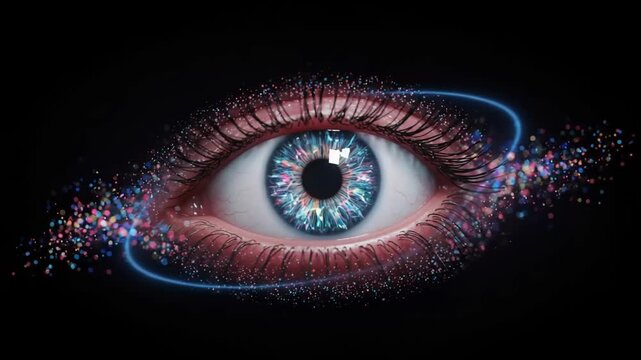 Colorful eye with cosmic effects and vibrant details
