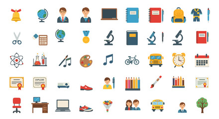 Fototapeta premium Educational icon set featuring school supplies and learning symbols 