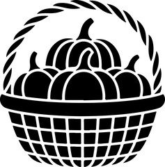 black silhouette vector of a basket filled with pumpkins