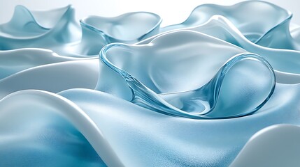 Abstract design of flowing, translucent shapes in light blue and white.