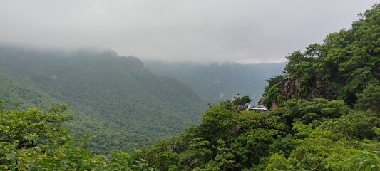 Monsoon Mist over Lush Green Mountains and Valleys