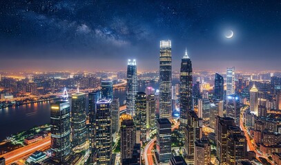 Naklejka premium hong kong skyline at night