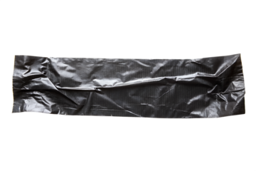  a single strip of black adhesive tape, crumpled and textured, Png isolated on a transparent background