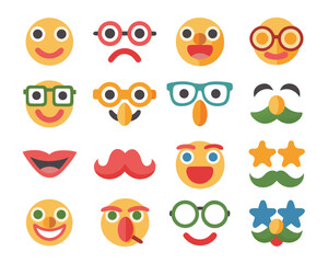 Fototapeta premium Whimsical cartoon character illustration featuring a cheerful face with prominent round spectacles and distinctively thick expressive eyebrows rendered in a vibrant color palette