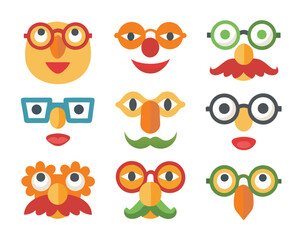 Fototapeta premium Whimsical cartoon character portrait with prominent bushy eyebrows and stylish round spectacles rendered in vibrant cmyk colors for creative projects