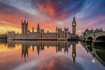 Naklejka premium Palace of Westminster and Big Ben at sunset london