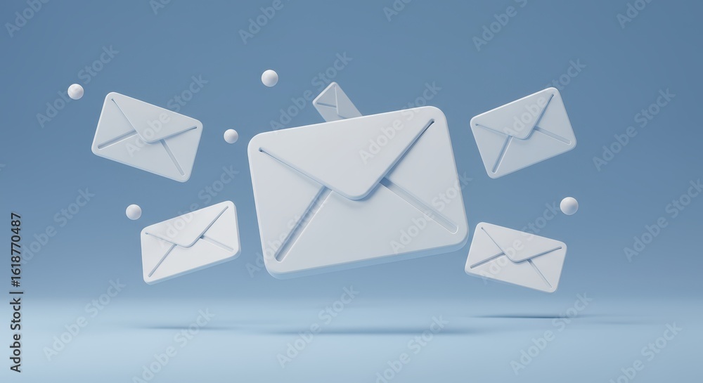Poster minimalist email icon render floating on a light blue background creating a modern digital