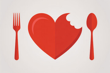 Red heart with bite mark fork and spoon bitten heart