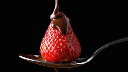 Pouring chocolate onto a strawberry on a spoon
