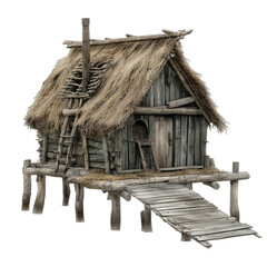 traditional medieval wooden fisher house isolated on transparent background