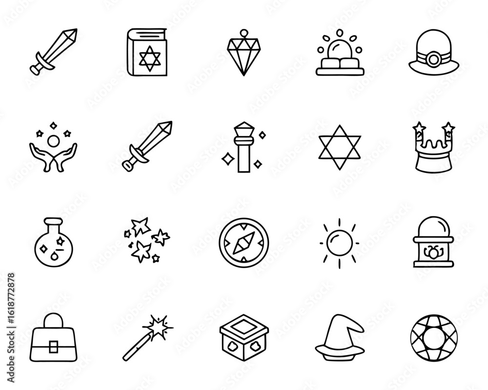Poster comprehensive collection of mystical symbols and artifacts for magical quests fantasy adventures and