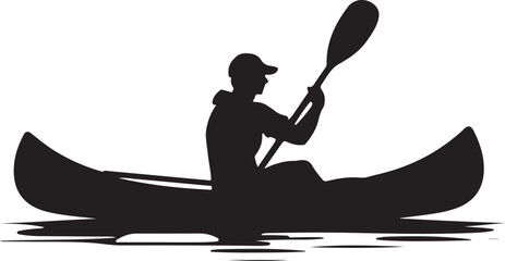 Canoeist rowing in canoe silhouette