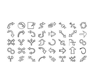 Set of 40 Different Arrow Icons Including Curved, Diagonal, Zigzag, Dashed, Spiral, Gradient, Block, and Circular Styles – Vector Collection for UI, Web, and Design Use

