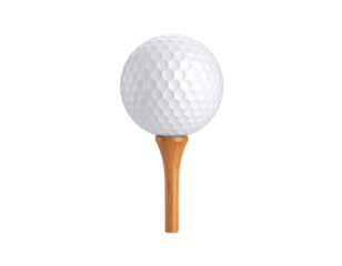 Golf ball resting on a pin, isolated on a white background with a clean clipping path