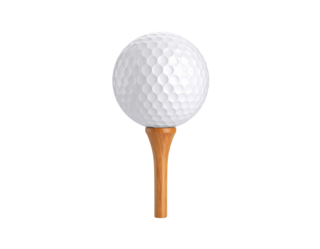 Golf ball resting on a pin, isolated on a white background with a clean clipping path