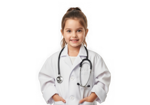 Young girl doctor in white coat stethoscope isolated on transparent background