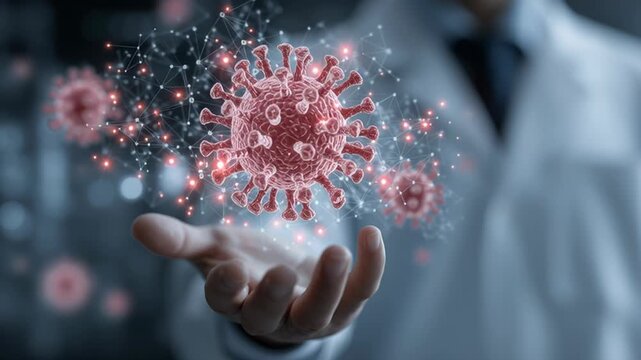 4k video of a doctor holding a coronavirus.
