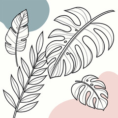 Obraz premium Neon Tropical Foliage and Cat Illustration on a Black Background Design