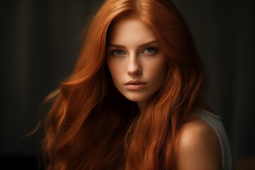 Fototapeta premium Young woman with healthy long red hair