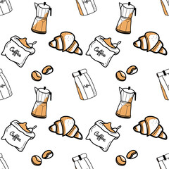 Seamless coffee pattern, coffee elements for fabric, illustration Vector EPS 10